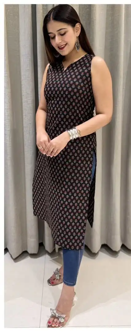 INLI Blush 7.0 Black Color Cotton With Printed Designer Work Kurti . Get it for ₹1269. Delivery 4-6 Working Days. Shop now. | Bollywood Kurti, Creative Kurtis, Designer Kurti, Kurti, Party Wear Kurti, Selfie Kurti