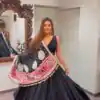Black Crape Silk Mirror Work Lehenga Choli