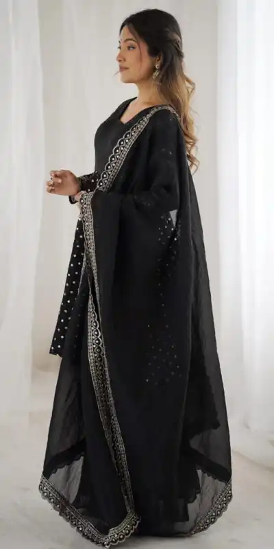ZSR 3134 Black Crunchy Silk Salwar Suit Perfect for Wedding, Party, Sangeet, Anniversary, Housewarming Introductory Price ₹2399. Delivery 4-6 | Casual Suits, Jump Suits, Creative suits, Designer Suits, Palazzo Suits, Party Wear Suits, Patiala Suits, Salwar suit, Straight Suits