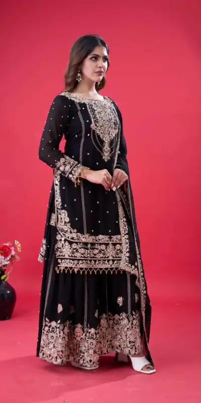 SR 1688 Black Faux Georgette with Lace Work & Embroidery Work. Salwar Suit Introductory Price ₹1949. Delivery 4-6 Working Days. Shop now. | Casual Suits, Jump Suits, Creative suits, Designer Suits, Palazzo Suits, Party Wear Suits, Patiala Suits, Salwar suit, Straight Suits