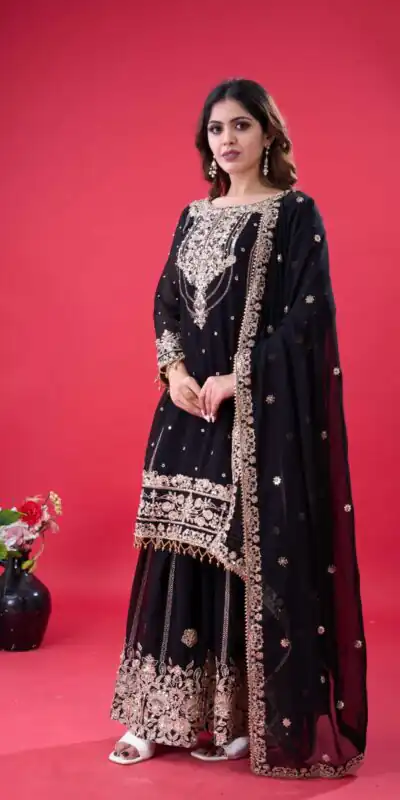 SR 1688 Black Faux Georgette with Lace Work & Embroidery Work. Salwar Suit Introductory Price ₹1949. Delivery 4-6 Working Days. Shop now. | Casual Suits, Jump Suits, Creative suits, Designer Suits, Palazzo Suits, Party Wear Suits, Patiala Suits, Salwar suit, Straight Suits