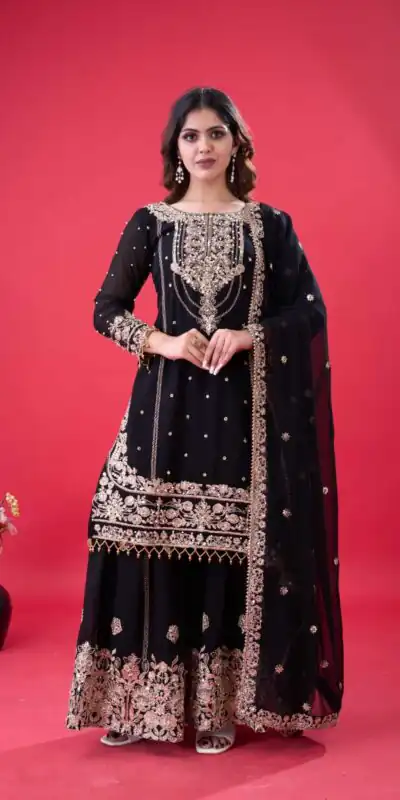 SR 1688 Black Faux Georgette with Lace Work & Embroidery Work. Salwar Suit Introductory Price ₹1949. Delivery 4-6 Working Days. Shop now. | Casual Suits, Jump Suits, Creative suits, Designer Suits, Palazzo Suits, Party Wear Suits, Patiala Suits, Salwar suit, Straight Suits