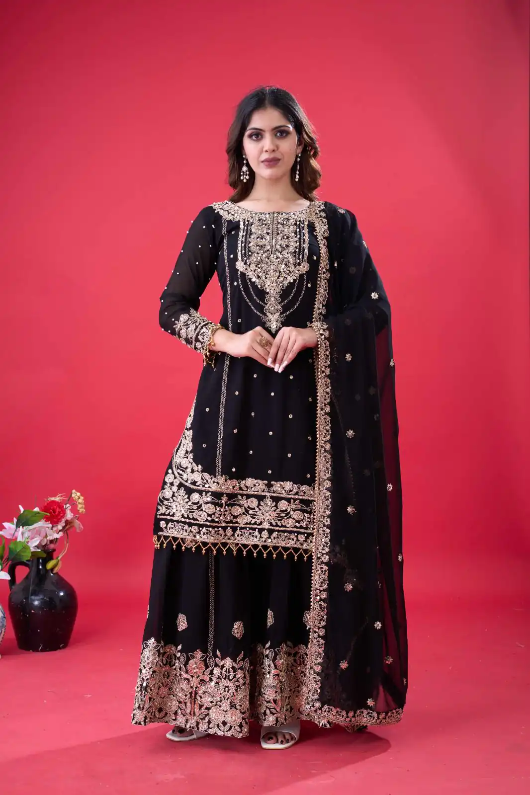 SR 1688 Black Faux Georgette with Lace Work & Embroidery Work. Salwar Suit Introductory Price ₹1949. Delivery 4-6 Working Days. Shop now. | Casual Suits, Jump Suits, Creative suits, Designer Suits, Palazzo Suits, Party Wear Suits, Patiala Suits, Salwar suit, Straight Suits