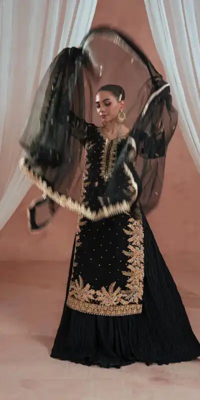 KF 1705 Black Fuax Georgette With Embroidery Work Salwar Suit . Wedding, Party, Festive, Events, Deal ₹2049. Delivery 4-6 Working Days. Shop now. | Casual Suits, Jump Suits, Tops & Bottoms, Track Suits, Trendy Wear, Creative suits, Designer Suits, Palazzo Suits, Party Wear Suits, Patiala Suits, Salwar suit, Straight Suits