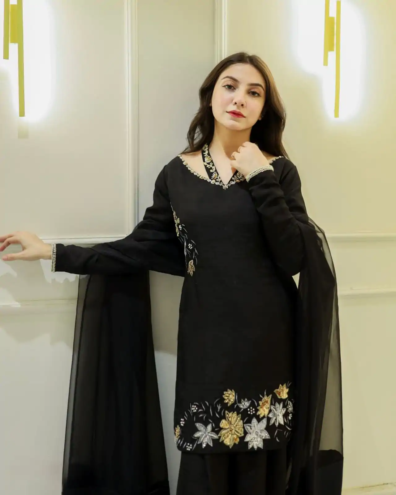 NSR 856 Black in Natural Crep Silk With Embroidery Sequence Work with Full Sleeve Lace Work & Lace Border Salwar Suit . Get it for ₹1799. Delivery 4-6 | Casual Suits, Jump Suits, Tops & Bottoms, Track Suits, Trendy Wear, Creative suits, Designer Suits, Palazzo Suits, Party Wear Suits, Patiala Suits, Salwar suit, Straight Suits