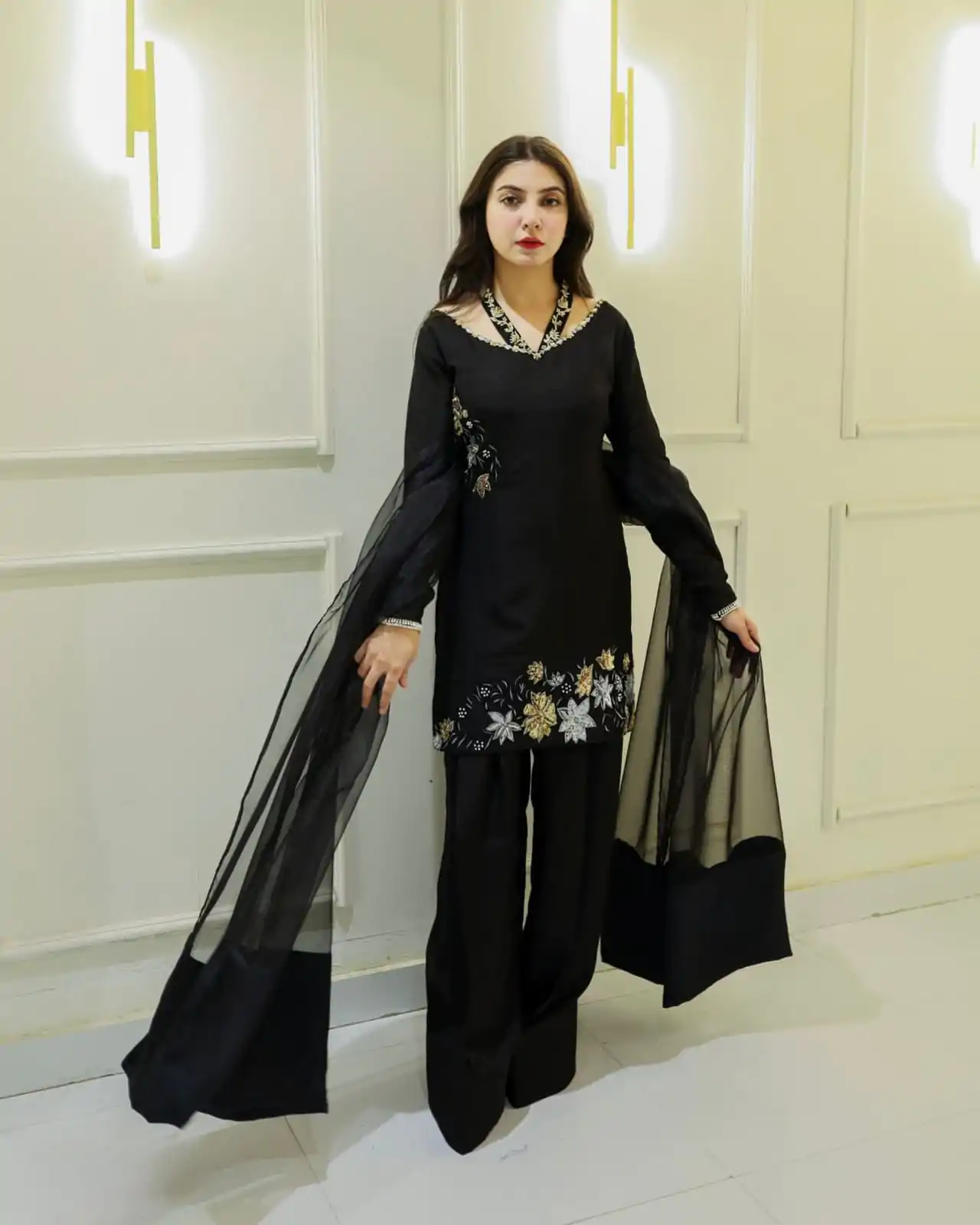 NSR 856 Black in Natural Crep Silk With Embroidery Sequence Work with Full Sleeve Lace Work & Lace Border Salwar Suit . Get it for ₹1799. Delivery 4-6 | Casual Suits, Jump Suits, Tops & Bottoms, Track Suits, Trendy Wear, Creative suits, Designer Suits, Palazzo Suits, Party Wear Suits, Patiala Suits, Salwar suit, Straight Suits