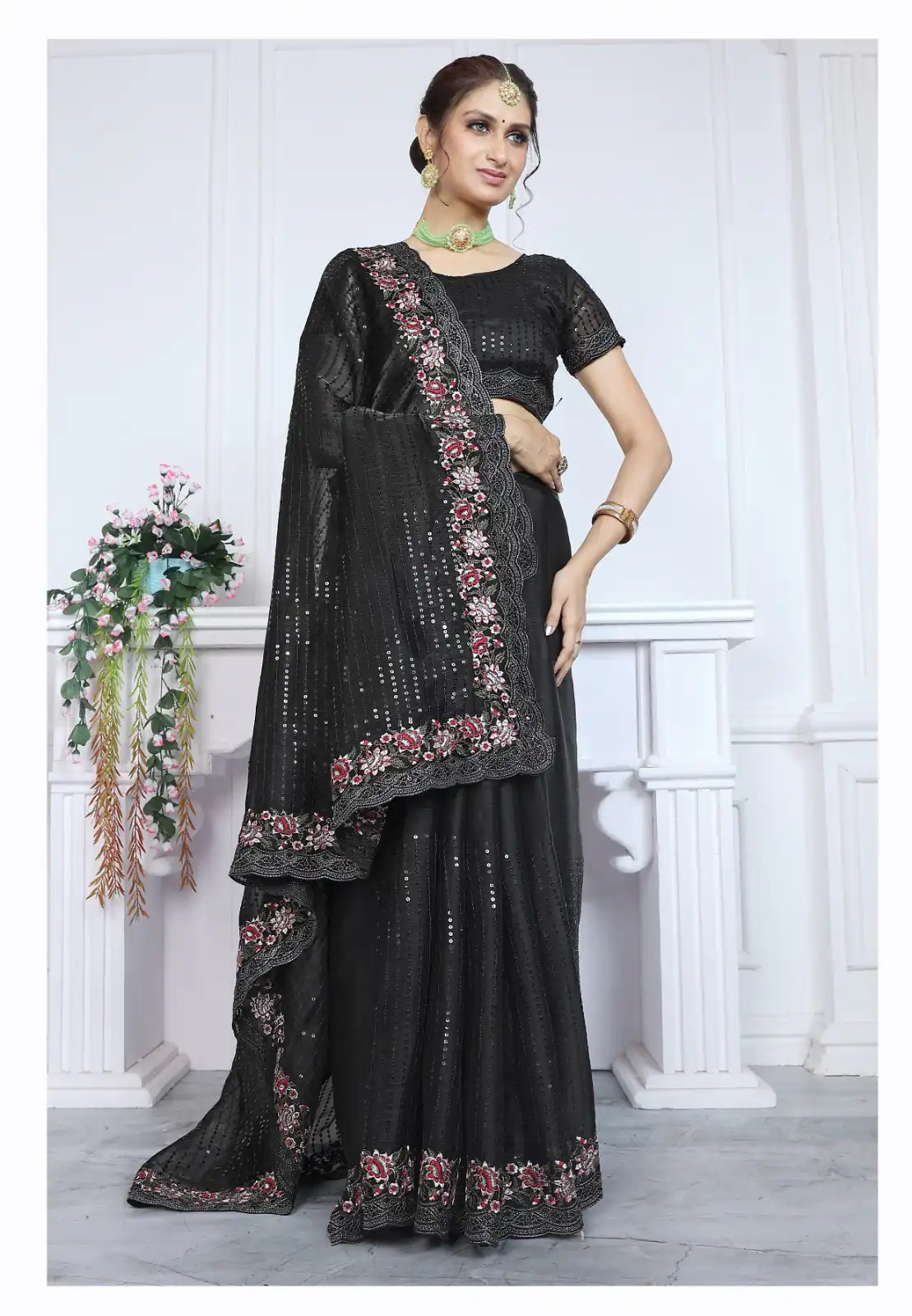 BT Sarangi Black Premium Jimmy cho Silk Saree with Embroidery Work & Zari Work. Exclusive Offer ₹2899. Delivery 4-6 Working Days. Shop now. | Embroidered Sarees, Bollywood Sarees, Creative Sarees, Designer Sarees, Ethnic Saree, Modern Digital sarees, Party Wear Sarees, Sarees