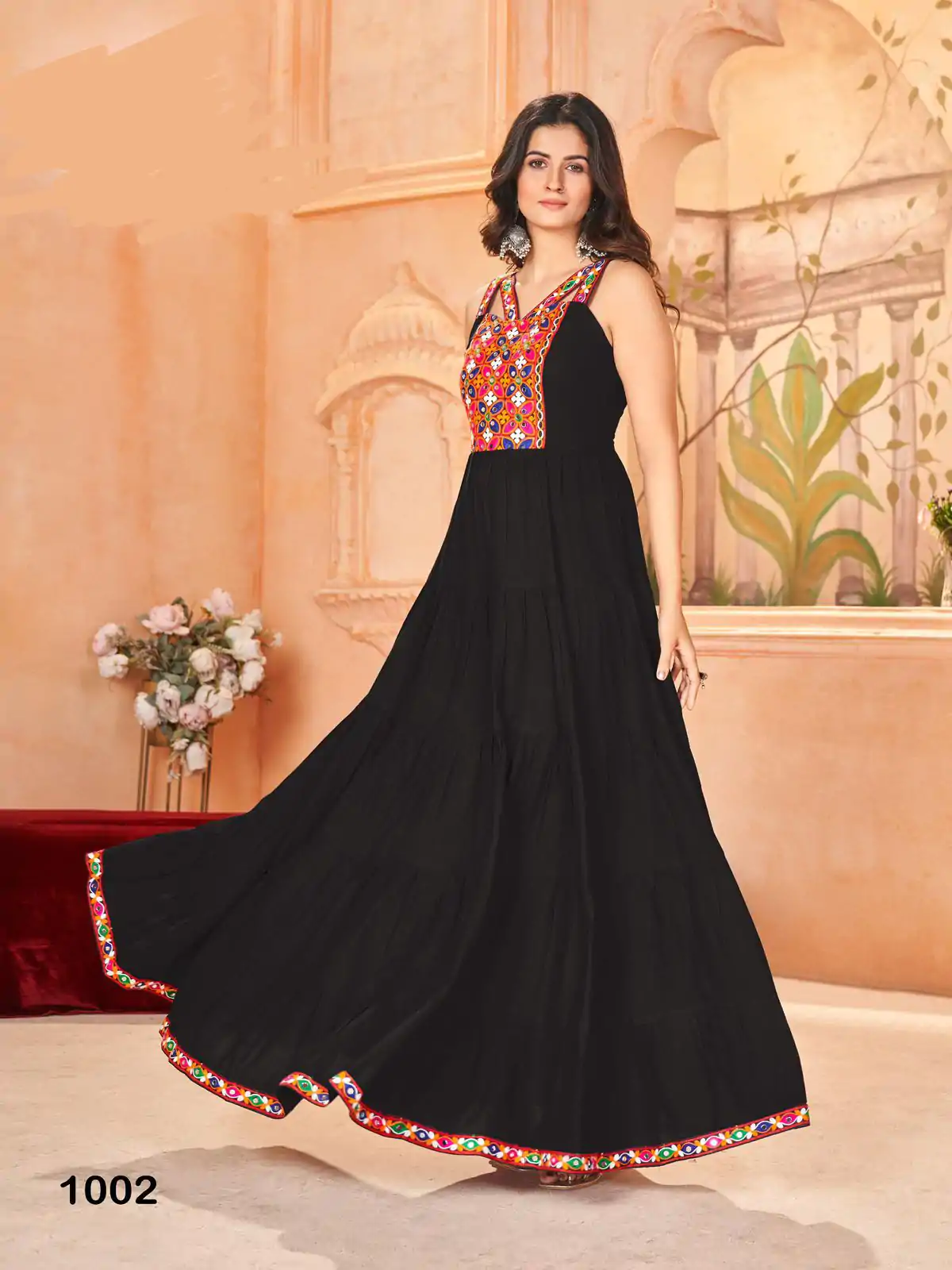 INLI Ghumati Black Heavy Rayon with Lace Work & Gamthi Work Gown . Get it for ₹1749. Delivery 4-6 Working Days. Shop now. | Bollywood Gowns, Creative Gowns, Designer Gowns, Embroidered Gowns, Gowns, Party Wear Gowns