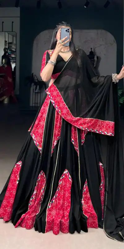 LNB 1683 Black Pure Rayon with Mirror Work & Gamthi Work Lehenga Choli . Introductory Price ₹3949. Delivery 4-6 Working Days. Shop now. | Creative Lehenga, Bollywood Lehenga, Designer Lehenga, Embroidered Lehenga, Lehenga, Party Wear Lehenga