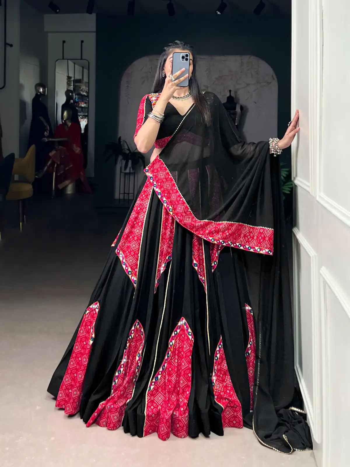 LNB 1683 Black Pure Rayon with Mirror Work & Gamthi Work Lehenga Choli . Introductory Price ₹3949. Delivery 4-6 Working Days. Shop now. | Creative Lehenga, Bollywood Lehenga, Designer Lehenga, Embroidered Lehenga, Lehenga, Party Wear Lehenga