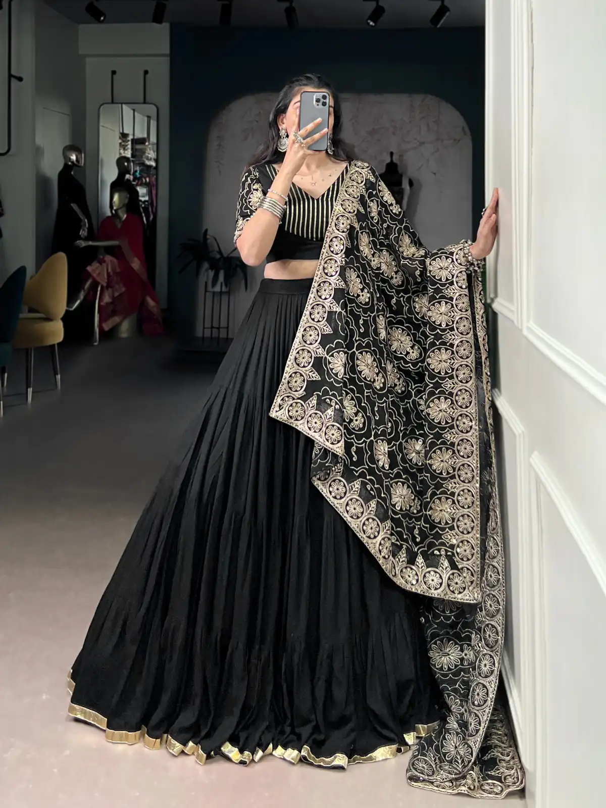LNB 1691 Black Pure Rayon With Zari Work & Embroidery Work Lehenga Choli . Now at just ₹3699. Delivery 4-6 Working Days. Shop now. | Creative Lehenga, Bollywood Lehenga, Designer Lehenga, Embroidered Lehenga, Lehenga, Party Wear Lehenga