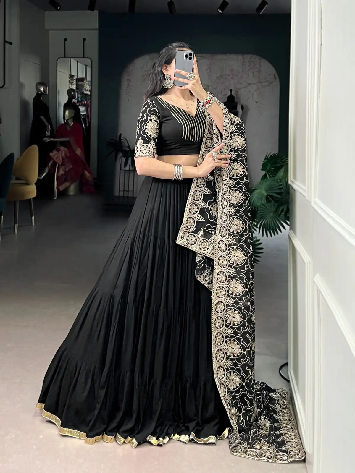 LNB 1691 Black Pure Rayon With Zari Work & Embroidery Work Lehenga Choli . Now at just ₹3699. Delivery 4-6 Working Days. Shop now. | Creative Lehenga, Bollywood Lehenga, Designer Lehenga, Embroidered Lehenga, Lehenga, Party Wear Lehenga