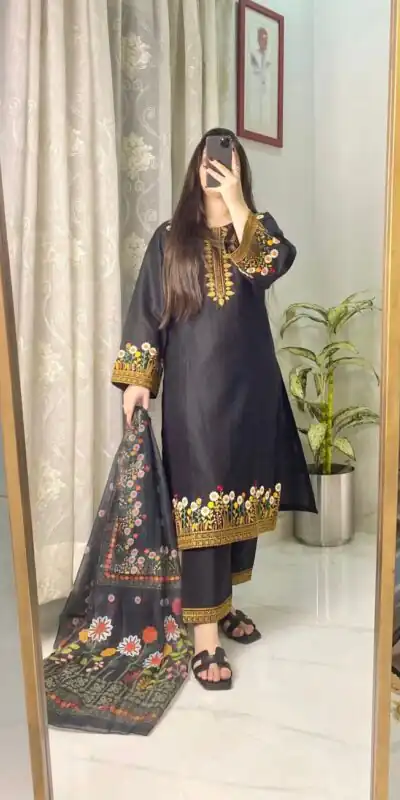 BE 397 Black Roman Silk with Embroidery Work Salwar Suit .Wedding, Party, Festive, Events, Best Price ₹1999. Delivery 4-6 Working Days. Shop now. | Casual Suits, Jump Suits, Tops & Bottoms, Track Suits, Trendy Wear, Creative suits, Designer Suits, Palazzo Suits, Party Wear Suits, Patiala Suits, Salwar suit, Straight Suits