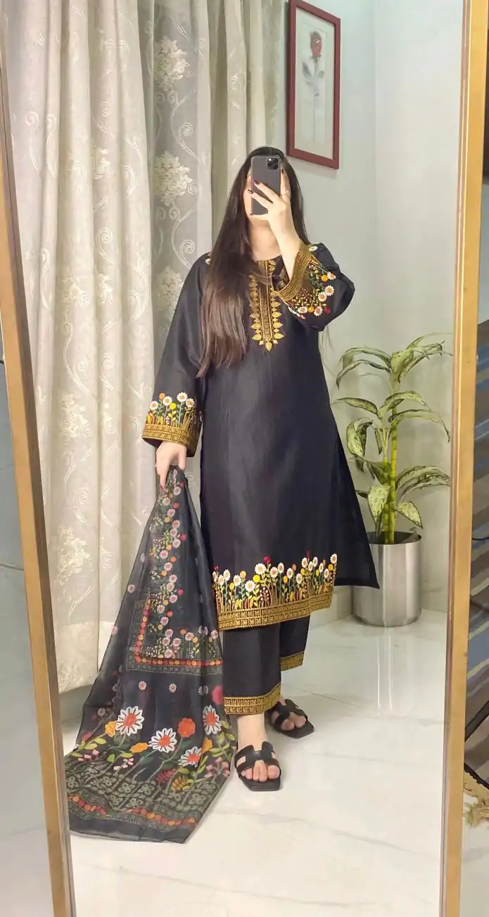 BE 397 Black Roman Silk with Embroidery Work Salwar Suit .Wedding, Party, Festive, Events, Best Price ₹1999. Delivery 4-6 Working Days. Shop now. | Casual Suits, Jump Suits, Tops & Bottoms, Track Suits, Trendy Wear, Creative suits, Designer Suits, Palazzo Suits, Party Wear Suits, Patiala Suits, Salwar suit, Straight Suits