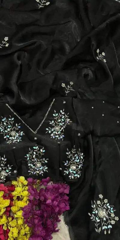 AC JIYA Black Soft Jimmy Chuu with Lace Border & Lace Work Saree . Available at ₹3049 only. Delivery 4-6 Working Days. Shop now. | Creative Sarees, Embroidered Sarees, Bollywood Sarees, Designer Sarees, Ethnic Saree, Modern Digital sarees, Party Wear Sarees, Sarees