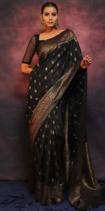 KP 6010 Black Soft Lichi Silk Jacquard Saree Perfect for Wedding, Party, Traditional Day, Family Gatherings, Sangeet . Grab it for ₹1349. Delivery 4-6 W | Embroidered Sarees, Bollywood Sarees, Creative Sarees, Designer Sarees, Ethnic Saree, Modern Digital sarees, Party Wear Sarees, Sarees