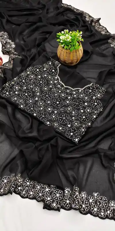 BT 12 Black Soft Star Georgette Silk with Embroidery Work & Mirror Work Saree . Exclusive Offer ₹1999. Delivery 4-6 Working Days. Shop now. | Embroidered Sarees, Bollywood Sarees, Creative Sarees, Designer Sarees, Ethnic Saree, Modern Digital sarees, Party Wear Sarees, Sarees