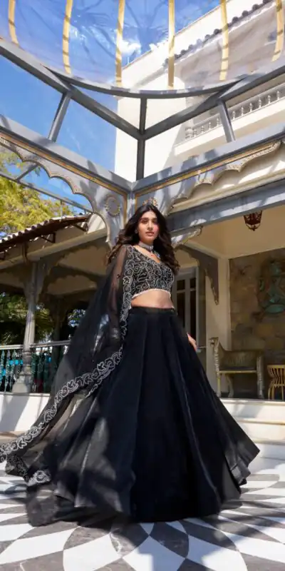 LNB 1428 Black Star Satin Embroidery Work & Sequins Work Lehenga Choli in . Now at just ₹3199. Delivery 4-6 Working Days. Shop now. | Bollywood Lehenga, Creative Lehenga, Designer Lehenga, Embroidered Lehenga, Lehenga, Party Wear Lehenga