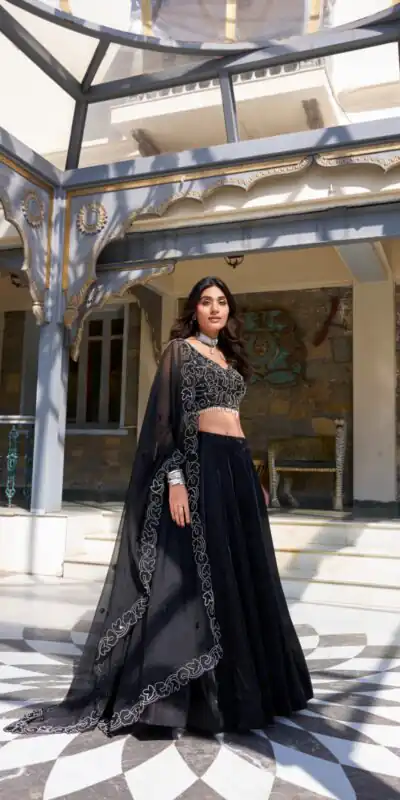 LNB 1428 Black Star Satin Embroidery Work & Sequins Work Lehenga Choli in . Now at just ₹3199. Delivery 4-6 Working Days. Shop now. | Bollywood Lehenga, Creative Lehenga, Designer Lehenga, Embroidered Lehenga, Lehenga, Party Wear Lehenga