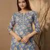 INLI Blush 2.0 Blue Cotton Printed Designer Work Kurti in . Wedding, Party, Festive, Events, Special Price ₹1269. Delivery 4-6 Working Days. Shop now. | Bollywood Kurti, Creative Kurtis, Designer Kurti, Kurti, Party Wear Kurti, Selfie Kurti