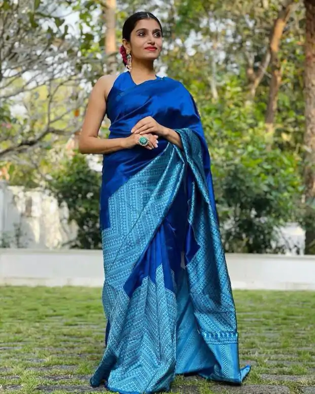 KP 2035 Blue Soft Lichi Silk Saree Perfect for Wedding, Party, Karwa Chauth, Pongal, Haldi . Available at ₹1399 only. Delivery 4-6 Working Days. | Embroidered Sarees, Bollywood Sarees, Creative Sarees, Designer Sarees, Ethnic Saree, Modern Digital sarees, Party Wear Sarees, Sarees
