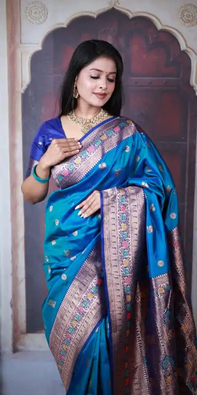 MB 18 Blue Paithani Ajanta Lotus Saree Perfect for Wedding, Party, Lohri, Durga Puja, Eid – . Get it for ₹2449. Delivery 4-6 Working Days. Shop now. | Creative Sarees, Embroidered Sarees, Bollywood Sarees, Designer Sarees, Ethnic Saree, Modern Digital sarees, Party Wear Sarees, Sarees