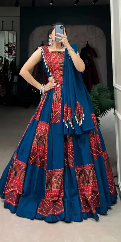 LNB 1696 Blue Pure Cotton Lehenga Choli Perfect for Wedding, Party, Pooja, Housewarming, Baisakhi Special Price ₹3499. Delivery 4-6 Working Days. | Creative Lehenga, Bollywood Lehenga, Designer Lehenga, Embroidered Lehenga, Lehenga, Party Wear Lehenga