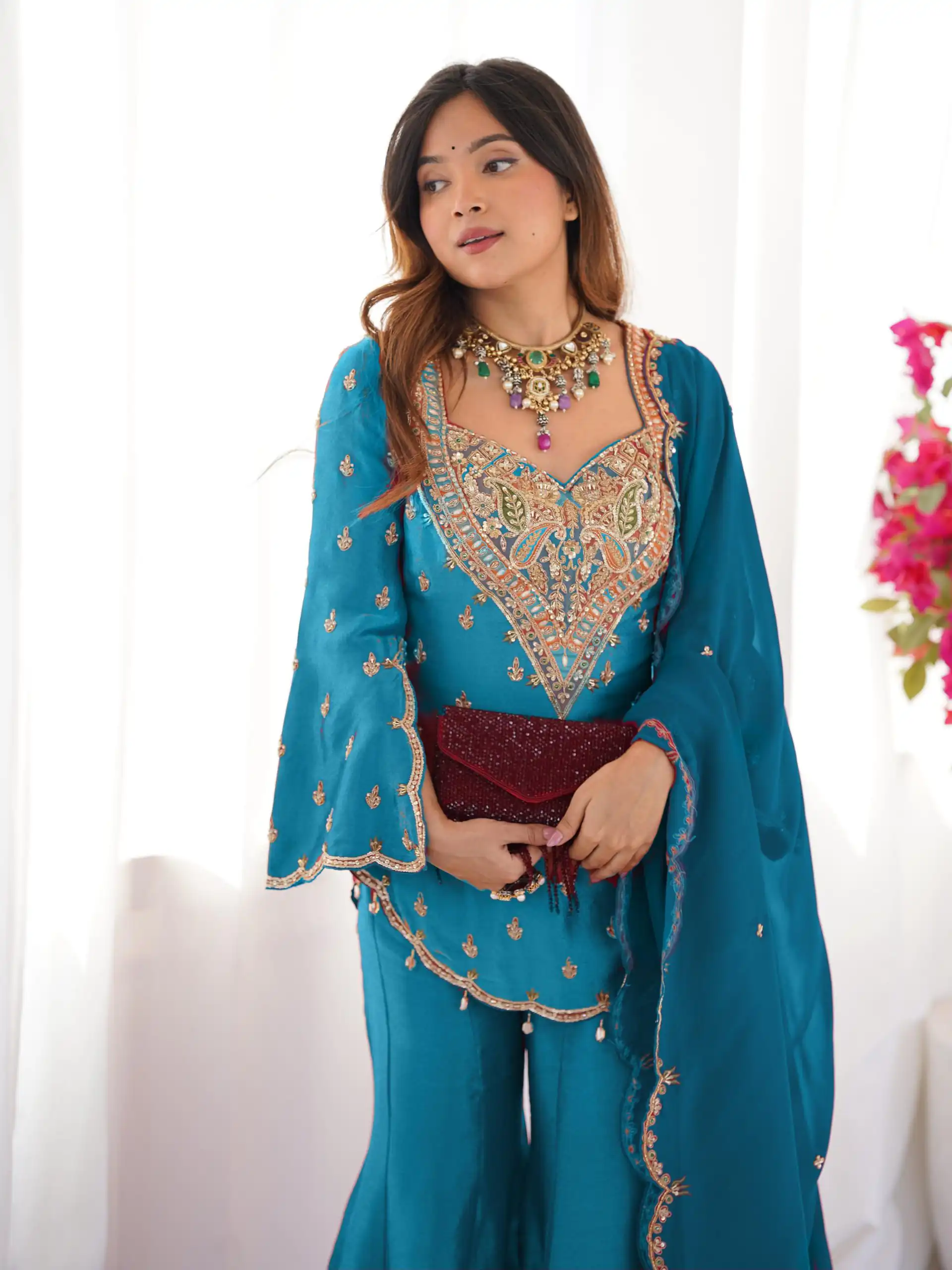 NSR 852 Blue Simar Silk With Embroidery Work with Full Sleeve Salwar Suit in . Now at just ₹2099. Delivery 4-6 Working Days. Shop n | Casual Suits, Jump Suits, Creative suits, Designer Suits, Palazzo Suits, Party Wear Suits, Patiala Suits, Salwar suit, Straight Suits