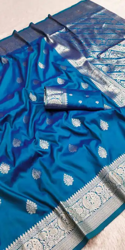 MB 3284 Blue Soft Banarasi Cotton Silk Saree Perfect for Wedding, Party, Eid, Traditional Day, Haldi –. Get it for ₹1899. Delivery 4-6 Working Days. | Creative Sarees, Embroidered Sarees, Bollywood Sarees, Designer Sarees, Ethnic Saree, Modern Digital sarees, Party Wear Sarees, Sarees