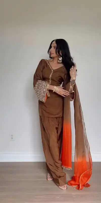 NSR 854 Brown Natural Satin Silk Sequence Work with Lace Work & Embroidery Work Salwaar Suit Now at just ₹1799. Delivery 4-6 Working Days. Shop now. | Casual Suits, Jump Suits, Creative suits, Designer Suits, Palazzo Suits, Party Wear Suits, Patiala Suits, Salwar suit, Straight Suits