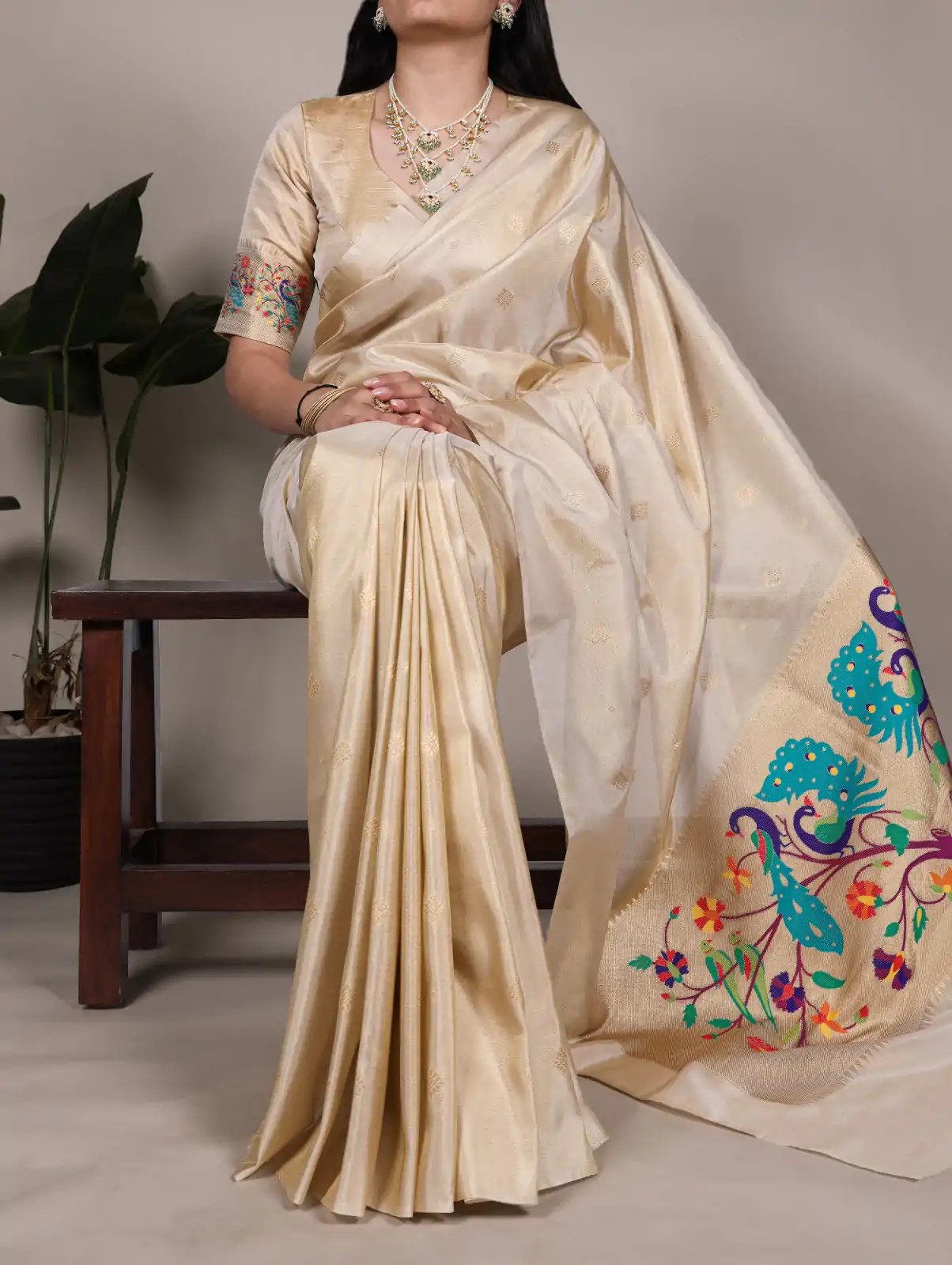 YNF 7905 Cream Tissue Paithani with Zari Work Saree .Wedding, Party, Festive, Events, Best Price ₹2399. Delivery 4-6 Working Days. Shop now. | Creative Sarees, Embroidered Sarees, Bollywood Sarees, Designer Sarees, Ethnic Saree, Modern Digital sarees, Party Wear Sarees, Sarees