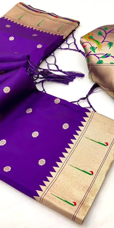 Dark Purple A Pethani Silk Lace Zari Work Saree