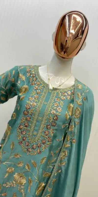 LG 1940 Firozi Chinon With Lace Work & Embroidery Work Salwar Suit . Festive Deal ₹2099. Delivery 4-6 Working Days. Shop now. | Casual Suits, Jump Suits, Creative suits, Designer Suits, Palazzo Suits, Party Wear Suits, Patiala Suits, Salwar suit, Straight Suits