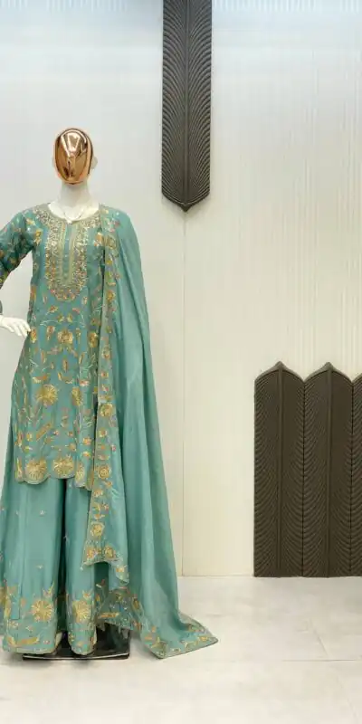 LG 1940 Firozi Chinon With Lace Work & Embroidery Work Salwar Suit . Festive Deal ₹2099. Delivery 4-6 Working Days. Shop now. | Casual Suits, Jump Suits, Creative suits, Designer Suits, Palazzo Suits, Party Wear Suits, Patiala Suits, Salwar suit, Straight Suits