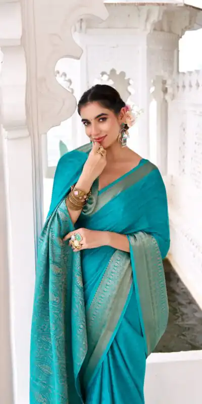 YNF 7902 Firozi Color Chinon Printed With Zari Weaving Work Saree With Zari Work. Best Price ₹1549. Delivery 4-6 Working Days. Shop now. | Embroidered Sarees, Bollywood Sarees, Creative Sarees, Designer Sarees, Ethnic Saree, Modern Digital sarees, Party Wear Sarees, Sarees