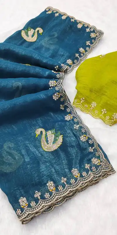 BT 1284 Firozi Crunchy Chiffon Saree Perfect for Wedding, Party, Ethnic Day, Ganesh Chaturthi, Sangeet . Best Price ₹1799. Delivery 4-6 Working Days | Embroidered Sarees, Bollywood Sarees, Creative Sarees, Designer Sarees, Ethnic Saree, Modern Digital sarees, Party Wear Sarees, Sarees