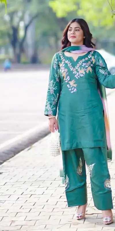 BE 367 Firozi French Crepe Embroidery Work Salwar Suit in . Wedding, Party, Festive, Events Now at just ₹1899. Delivery 4-6 Working Days. Shop now. | Casual Suits, Jump Suits, Tops & Bottoms, Track Suits, Trendy Wear, Creative suits, Designer Suits, Palazzo Suits, Party Wear Suits, Patiala Suits, Salwar suit, Straight Suits