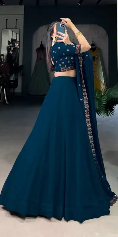LNB 1416 Firozi Color Georgette Plain Lehenga Choli Wedding, Party, Festive, Events Etc. Delivery 4-6 Working Days Rs 3999 | Bollywood Lehenga, Creative Lehenga, Designer Lehenga, Embroidered Lehenga, Lehenga, Party Wear Lehenga