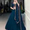 Firozi Georgette Plain Work Lehenga Choli