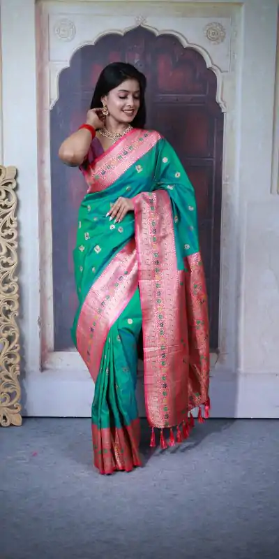 MB 18 Firozi Paithani Ajanta Lotus Saree Perfect for Wedding, Party, Lohri, Durga Puja, Eid – . Get it for ₹2449. Delivery 4-6 Working Days. Shop now. | Creative Sarees, Embroidered Sarees, Bollywood Sarees, Designer Sarees, Ethnic Saree, Modern Digital sarees, Party Wear Sarees, Sarees