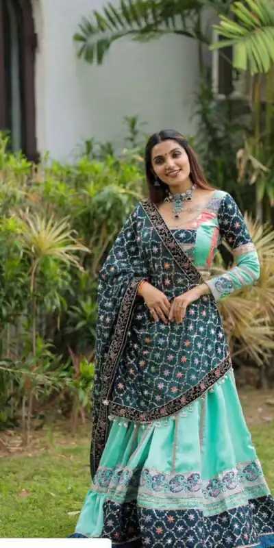 KF 1597 Firozi Silk with Cowrie Work & Embroidery Work Lehenga Choli . Grab it for ₹2599. Delivery 4-6 Working Days. Shop now. | Bollywood Lehenga, Creative Lehenga, Designer Lehenga, Embroidered Lehenga, Lehenga, Party Wear Lehenga