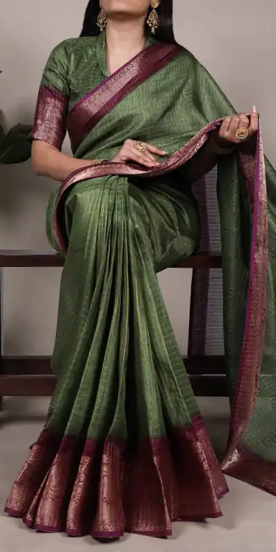 Green Dola Chex Zari Work Saree