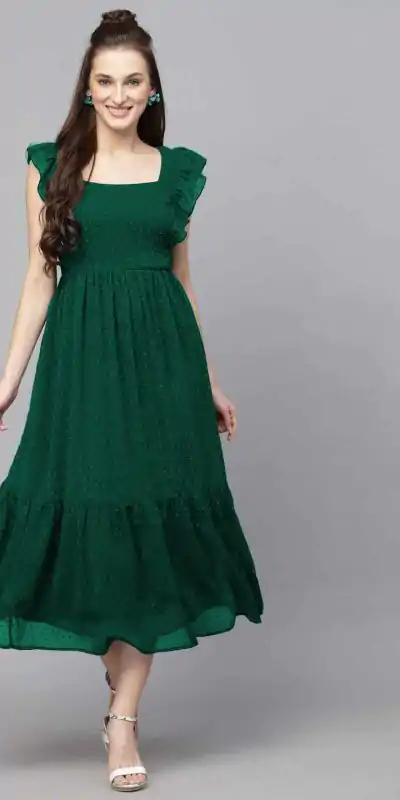INLI Trendy Green in Georgette Butti Designer Gown . Wedding, Party, Festive Affordable Price ₹1399. Delivery 4-6 Working Days. Shop now. | Bollywood Gowns, Creative Gowns, Designer Gowns, Embroidered Gowns, Gowns, Party Wear Gowns