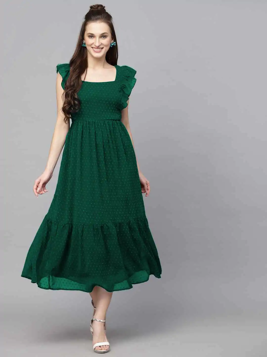 INLI Trendy Green in Georgette Butti Designer Gown . Wedding, Party, Festive Affordable Price ₹1399. Delivery 4-6 Working Days. Shop now. | Bollywood Gowns, Creative Gowns, Designer Gowns, Embroidered Gowns, Gowns, Party Wear Gowns
