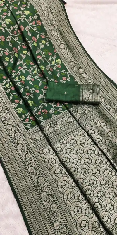 MB 96 Green Color Khaddi Pashmina with Zari Work & Lace Work Saree . Now at just ₹1999. Delivery 4-6 Working Days. Shop now. | Creative Sarees, Embroidered Sarees, Bollywood Sarees, Designer Sarees, Ethnic Saree, Modern Digital sarees, Party Wear Sarees, Sarees