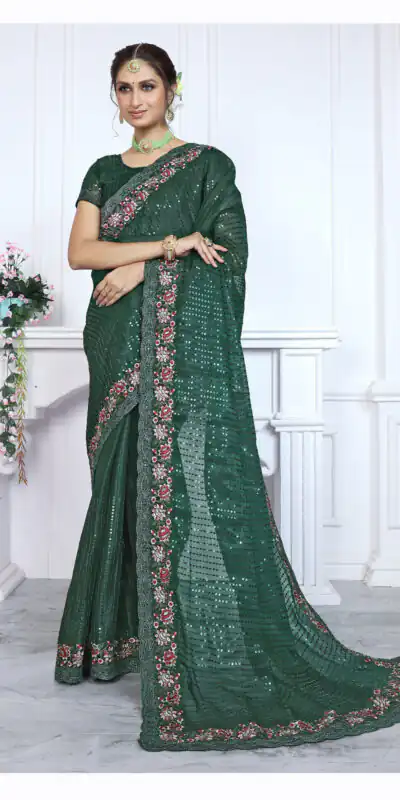BT Sarangi Green Premium Jimmy cho Silk Saree with Embroidery Work & Zari Work. Exclusive Offer ₹2899. Delivery 4-6 Working Days. Shop now. | Embroidered Sarees, Bollywood Sarees, Creative Sarees, Designer Sarees, Ethnic Saree, Modern Digital sarees, Party Wear Sarees, Sarees