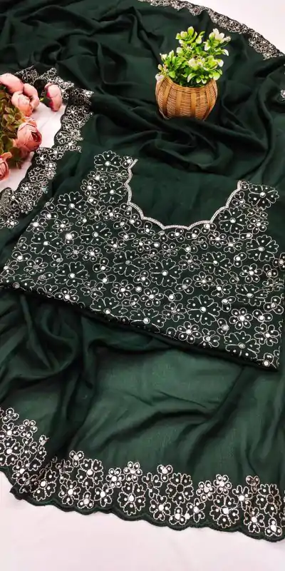 BT 12 Green Soft Star Georgette Silk with Embroidery Work & Mirror Work Saree . Exclusive Offer ₹1999. Delivery 4-6 Working Days. Shop now. | Embroidered Sarees, Bollywood Sarees, Creative Sarees, Designer Sarees, Ethnic Saree, Modern Digital sarees, Party Wear Sarees, Sarees
