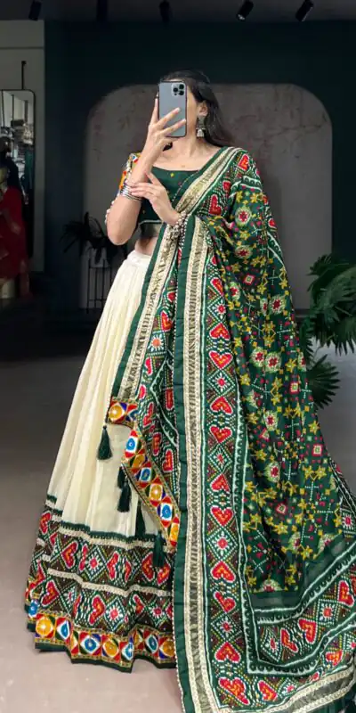 LNB 1735 Green in Tasar Silk Mirror Work & Gamthi Work Lehenga Choli . Get it for ₹2999. Delivery 4-6 Working Days. Shop now. | Creative Lehenga, Bollywood Lehenga, Designer Lehenga, Embroidered Lehenga, Lehenga, Party Wear Lehenga