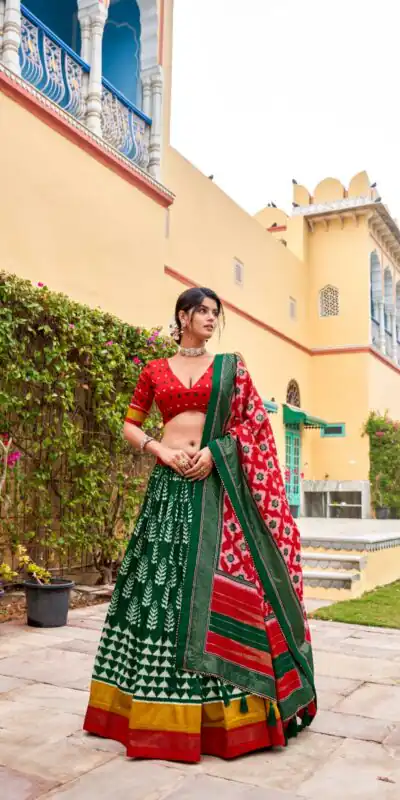 LNB 1200 Green Color Tushar Silk Print With Foil Work Lehenga Choli Wedding, Party, Festive, Events Etc. Delivery 4-6 Working Days Rs 3199 | Creative Lehenga, Bollywood Lehenga, Designer Lehenga, Embroidered Lehenga, Lehenga, Party Wear Lehenga