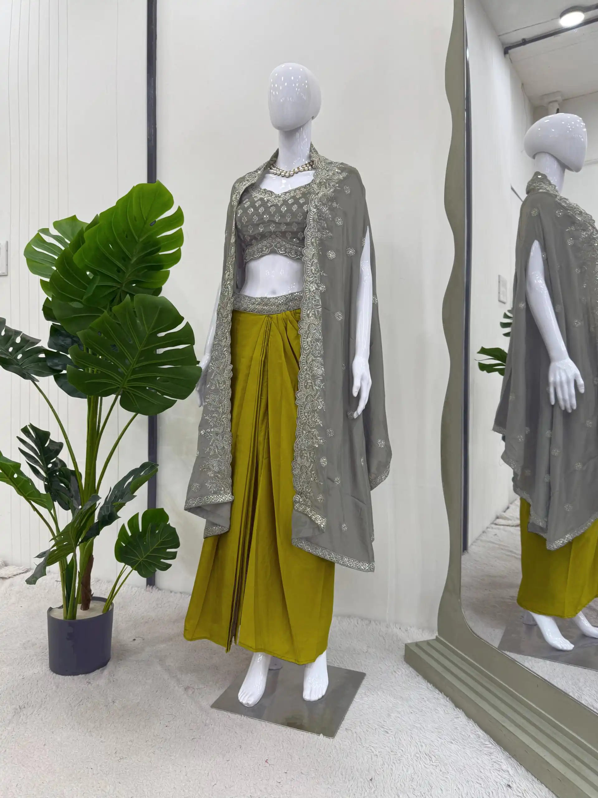 RTC 6493 Grey American Crep With Designer Work Dhoti Suit. Wedding, Party, Festive, Events Festive Deal ₹2149. Delivery 4-6 Working Days. Shop now. | Casual Suits, Jump Suits, Tops & Bottoms, Track Suits, Trendy Wear, Creative suits, Designer Suits, Palazzo Suits, Party Wear Suits, Patiala Suits, Salwar suit, Straight Suits